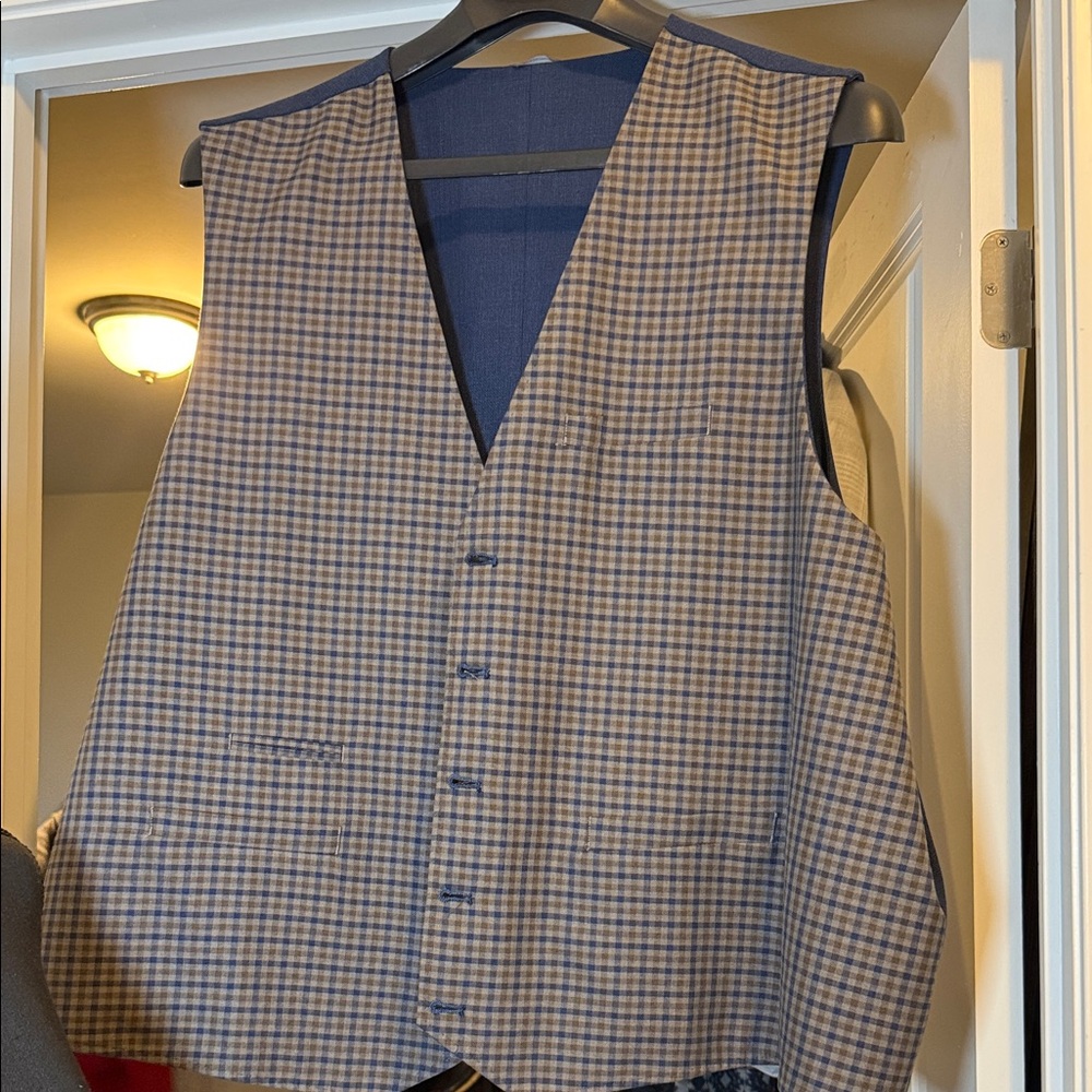 Men’s Checkered Vest in Blue and Brown